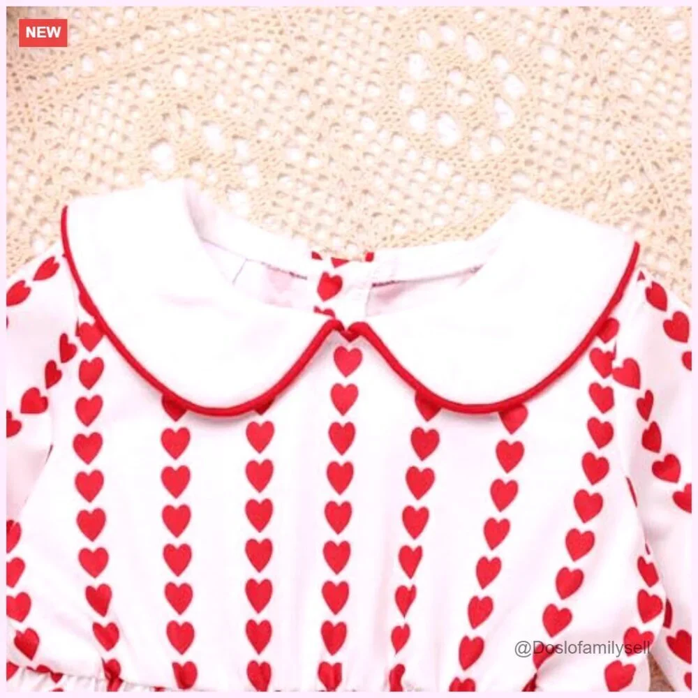 Toddler Girl Long Sleeve Peter Pan Collar Gingham Heart Dress with Bow Headband